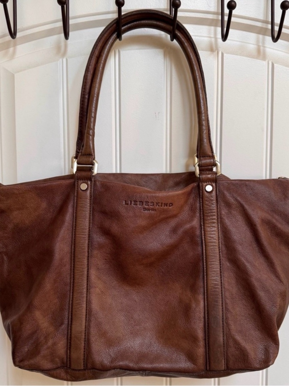Liebeskind Berlin Vaska Brown Leather Satchel Convertible Tote. 18" by 10" by 6"